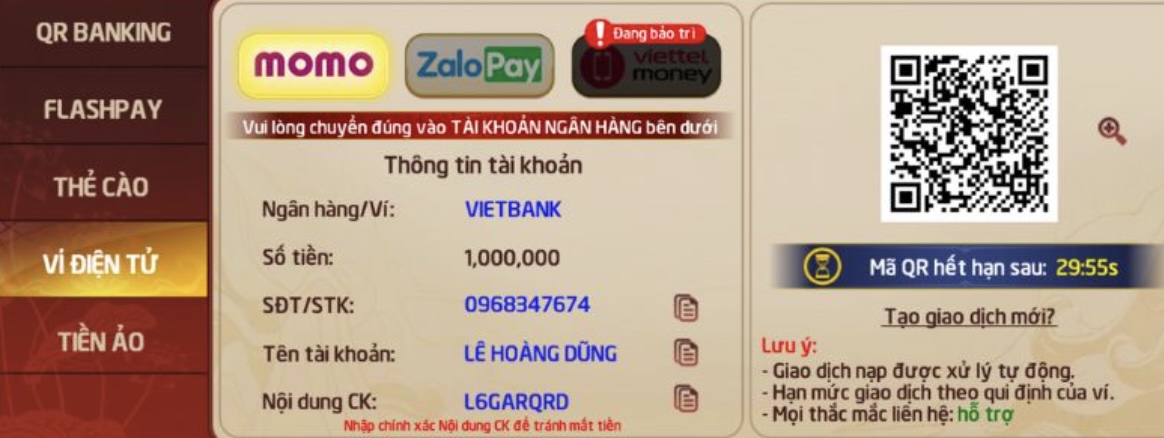 Giải đáp thắc mắc khi nạp tiền Nohuwin Momo