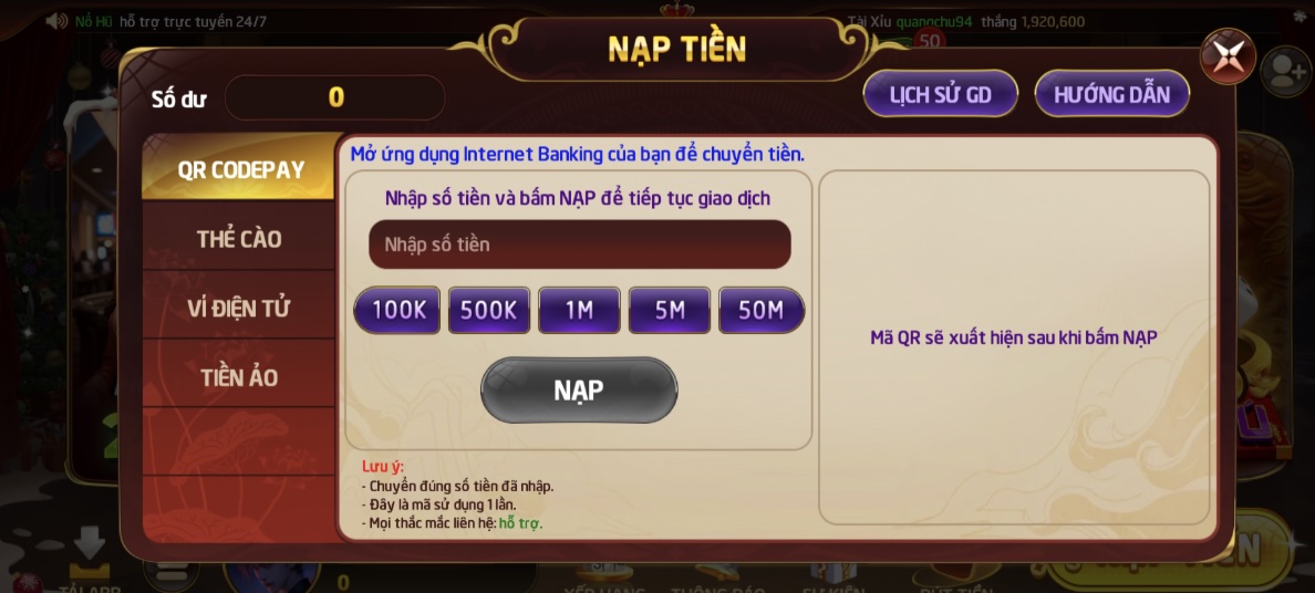 Hướng dẫn giao dịch trên cổng game Nohuwin